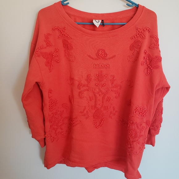 Akemi + Kin Elyria Orange Beaded Sweatshirt Medium - Picture 2 of 10